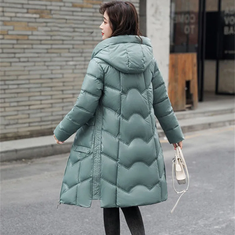 Mid-Length Women Cotton-Padded Jacket Korean Version Of Slim Slimming Winter Extra-Length Lightweight Down Cotton Hooded Coat