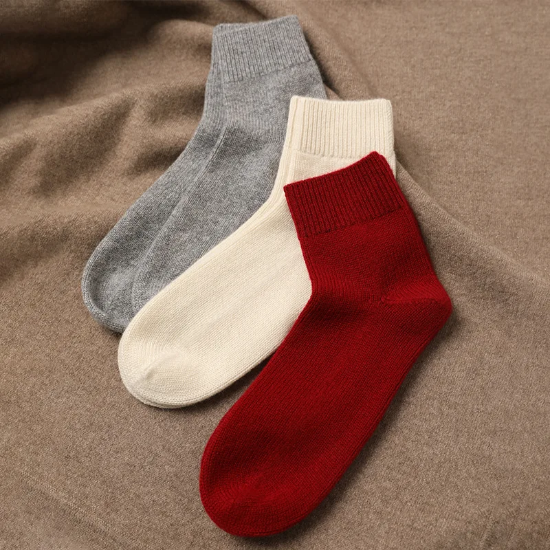 SHUCHAN 1pair 100% cashmere socks winter keep warm knit Simple Beauty High Quality Autumn Winter Socks