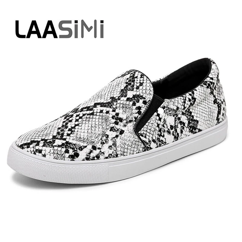 Туфли LAASIMI женские со змеиным принтом модные лоферы на плоской подошве без