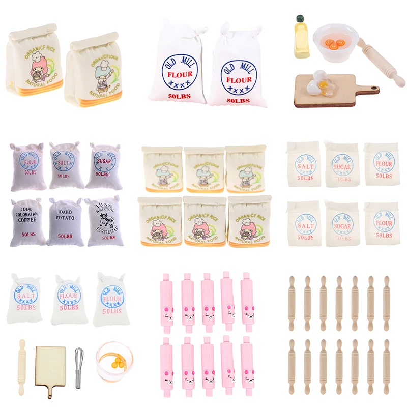 Dollhouse Miniatures Simulation Flour Bag Rolling Pin Model Kitchen Accessories Toy For Doll house Decals |