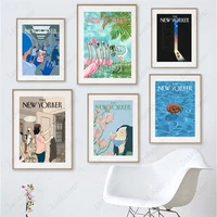 the new yorker posters and prints vintage character city illustration wall art canvas painting for living room nordic home decor