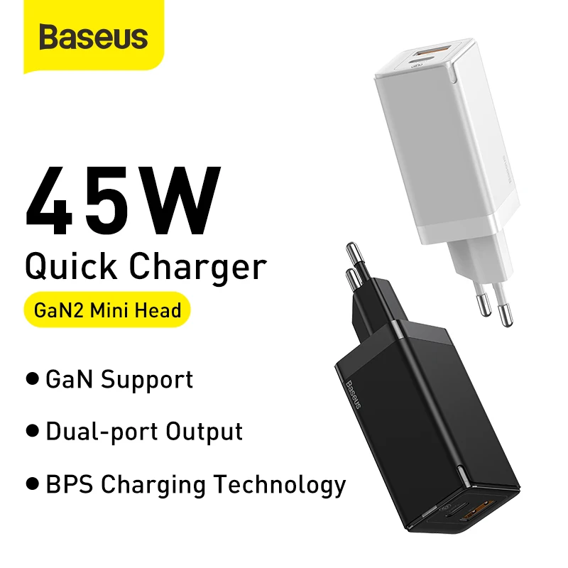 baseus 45w gan usb quick charger for iphone support scp qc3 0 pd3 0 fast charging for xiaomi travel quick charger for laptop free global shipping
