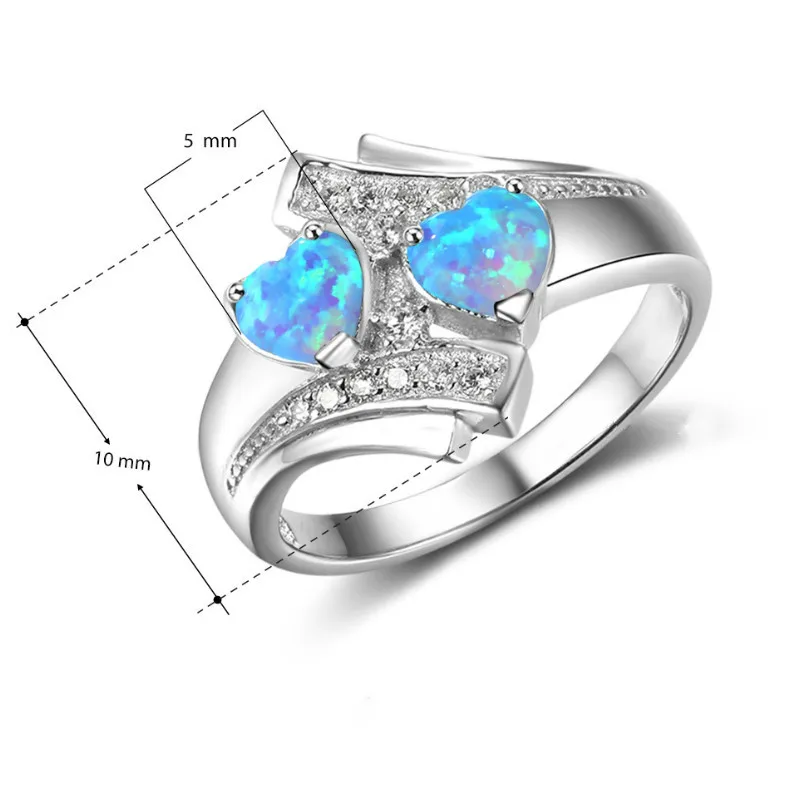 Женское романтическое кольцо с опалом Moonstone обручальные кольца голубым сердцем и