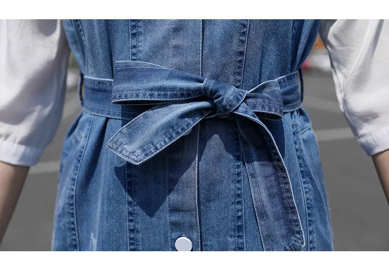 

Denim Dress Women 2021 New Spring And Autumn Chiffon Shirt Stitching Clothing