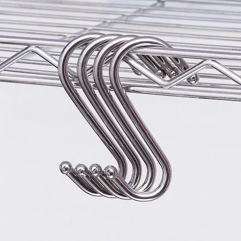 

1pc Bathroom S Hook Stainless Steel 5 Sizes S Hooks Kitchen Organization Meat Pan Utensil Clothes Hanger Hanging Home Storage