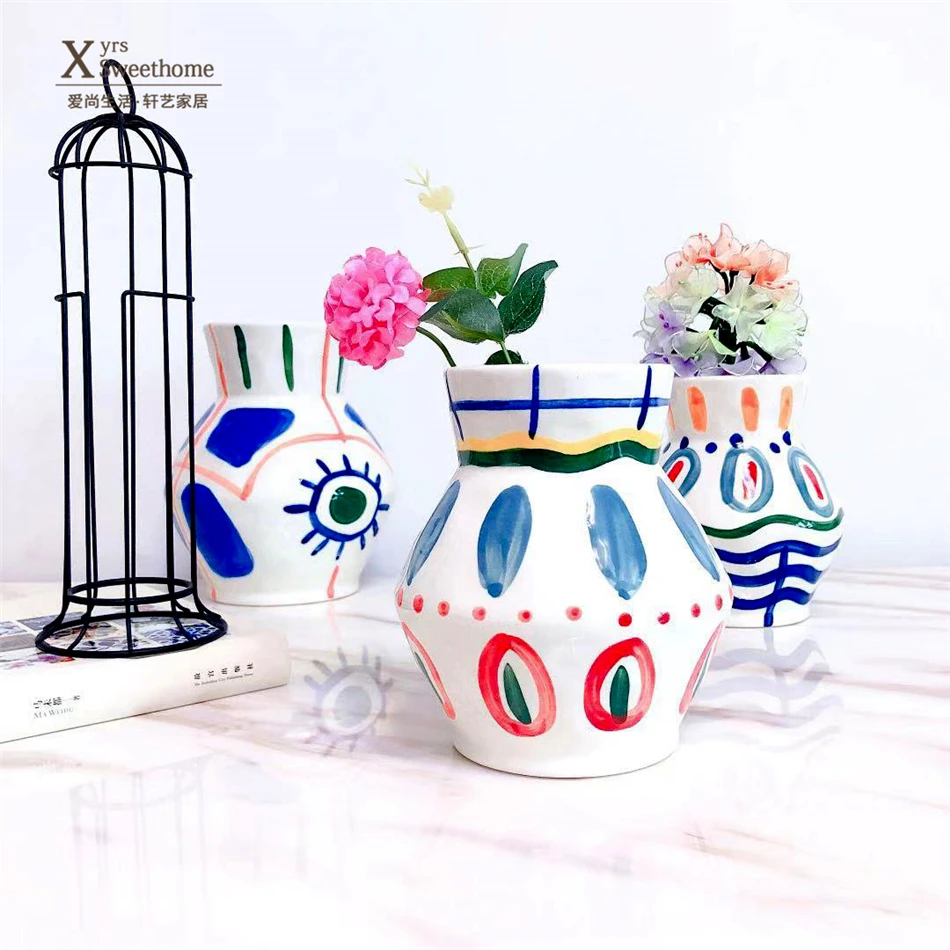 

French hand painted irregular vase table top flower housewarming gift living room decoration romantic vase