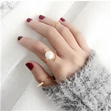 AOMU Модные женские Кольца из металла, золотого, серебряного цвета, геометрический круглый искусственный жемчуг, вечерние кольца, Свадебный комплект ювелирных изделий