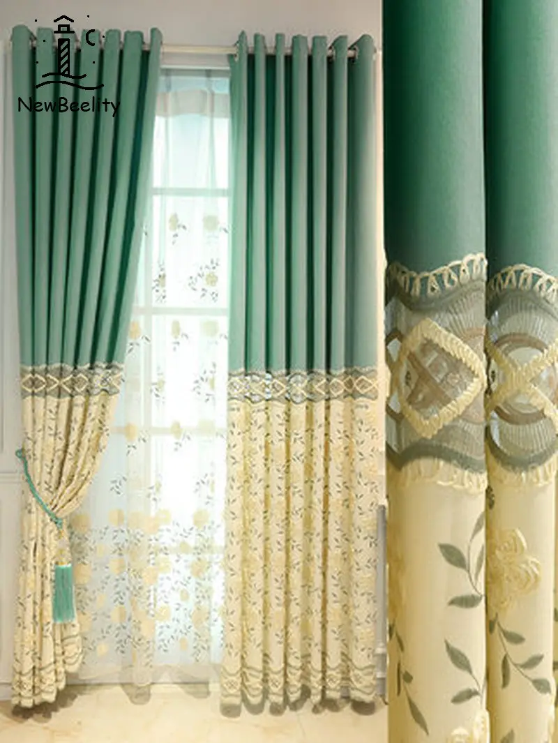 

European Green Floral Fabric Curtains Modern Minimalist Curtains For Living Room Bedroom Custom Size