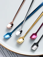 new korean 304 stainless steel spoon5pcs install golden coffee cup spoon long handle spoon yogurt fruit juice mixing spoon