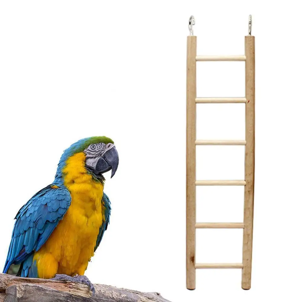 

3/4/5/6/7/8 Classic Steps Wooden Pet Bird Parrot Climbing Hanging Ladder Cage Chew Toy Yellow With Hook Type Medium-sized Ladder