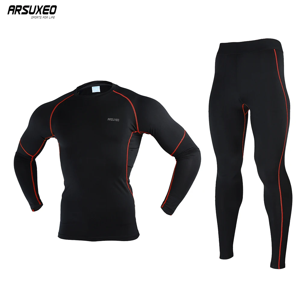ARSUXEO зимние рубашки для бега мужской комплект спортивный костюм облегающий