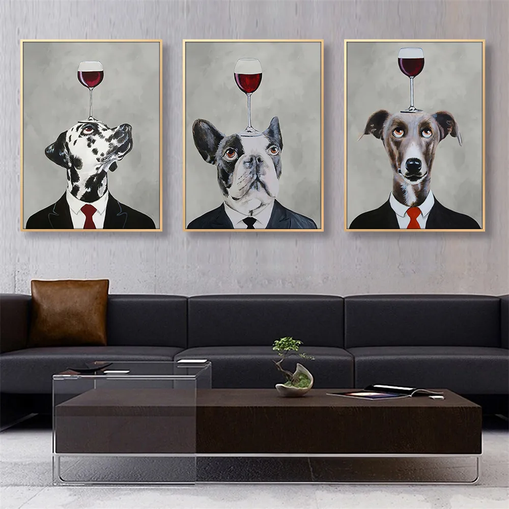

Минималистическое искусство скандинавский Аниме Холст плакат вино галстук собака джентльмен для кухни гостиной Декор эстетическая картин...