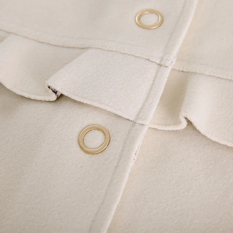 

2020 Winter Warm Woolen Coat With Lapel And Wood Ears, Women'S Mid-Length Thin Woolen Coat