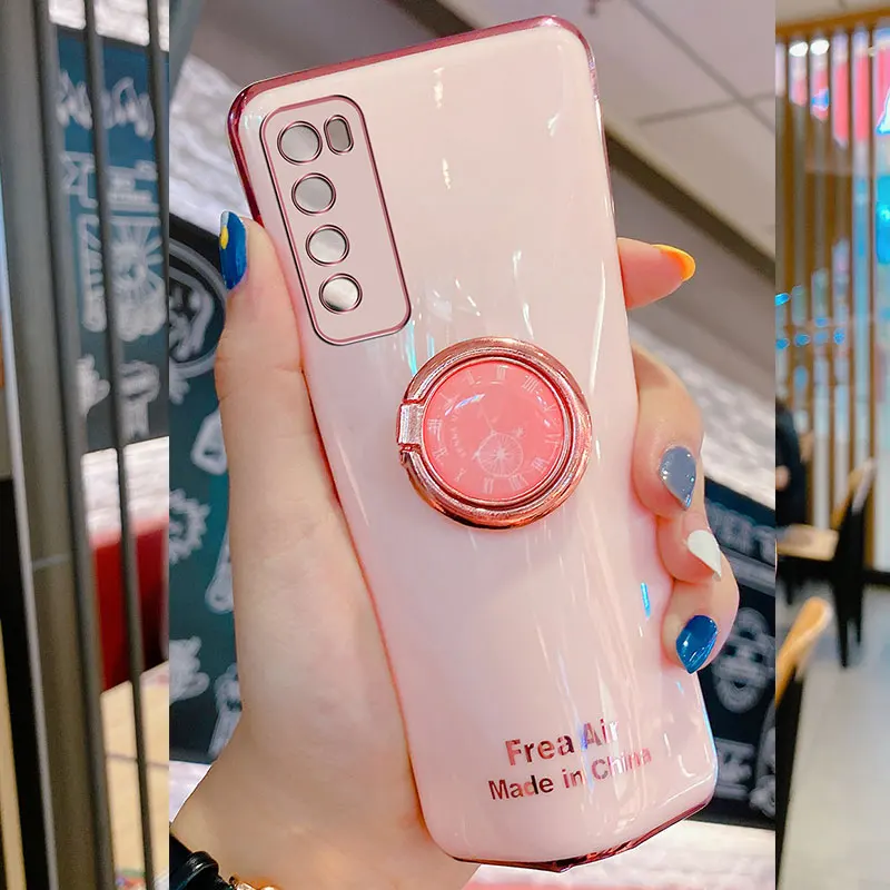 Luxury Silicone Case For Huawei P40 Lite 5G phone Case For Huawei p40 lite E Cover Shockproof Stand Holder Case Huawei p40 Lite