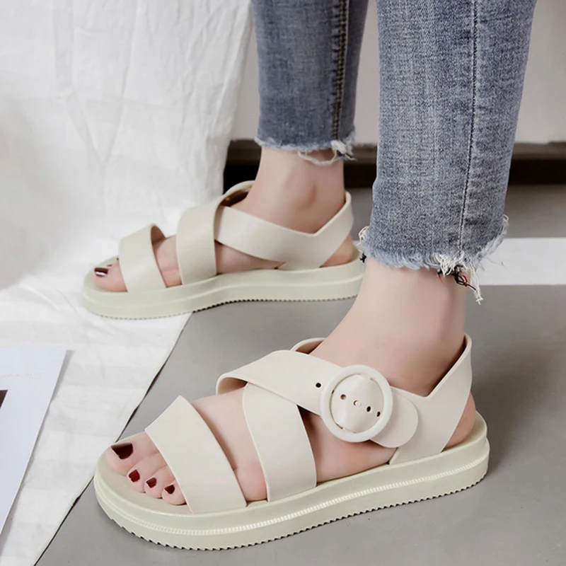 

Women's Sandals Jelly Shoes 2019 Summer Solid Color Comfortable Female Beach Shoes Chunky Sandals For Woman Non-Slip Shoe