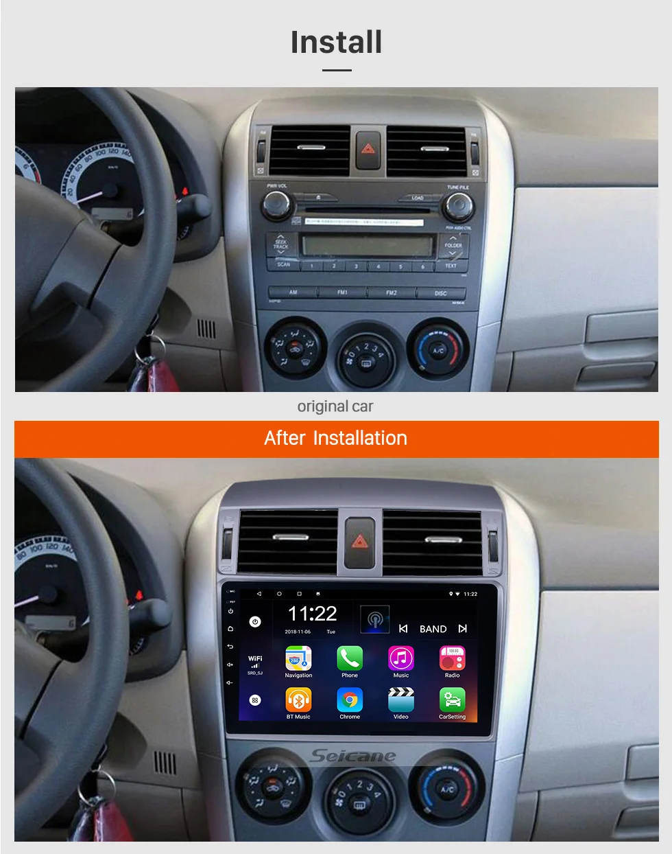 Seicane 9 дюймов Android 9,0 головное устройство плеер для 2007 2008 2009 2010 Toyota Старый Corolla Автомобильный Радио gps навигация с SWC