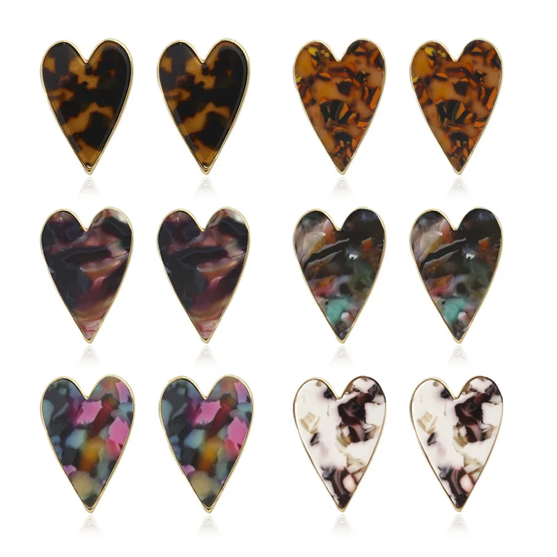 New Lady's Vintage Leopard Acetic Acrylic Heart Stud Earring Fashion Acrylic Statement Earrings For Women Accessories