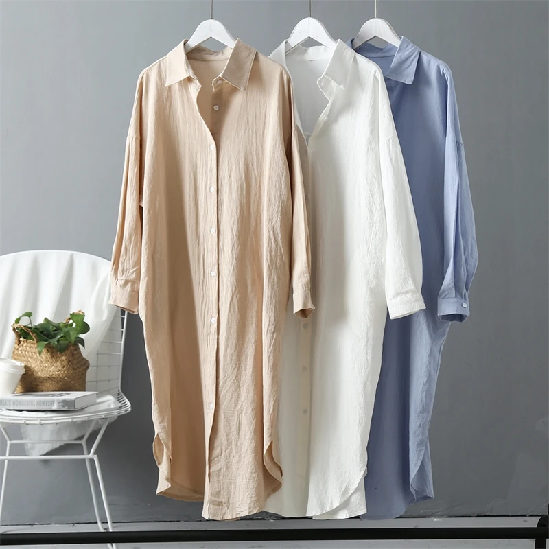 

Women's long sleeved dress, T-shirt, loose casual wear, with buttons, spring and Autumn