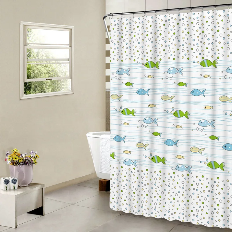 

Cartoon fish With Hook Shower Curtains Bathroom Curtain Waterproof PEVA Partition Curtain Bathtub Mildew Bath Screens