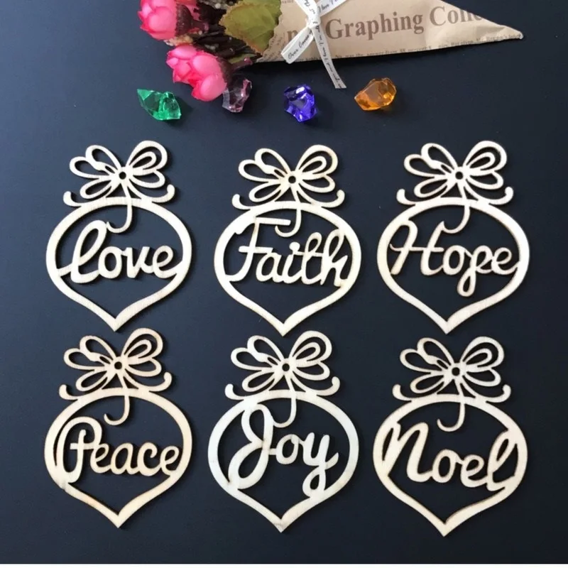 

6pcs Christmas Ornamnets Wooden Faith Love Joy New Year Pendants Christmas Decoration for Chriatsmas New Year Decorations Tree