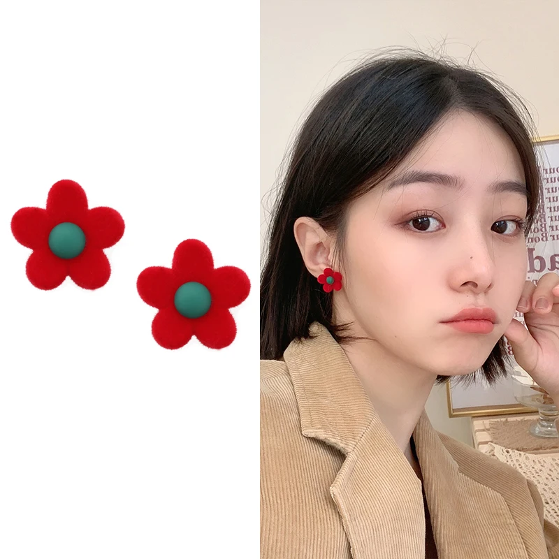 Корейские простые плюшевые солнечные клипсы серьги с цветами женские пушистые