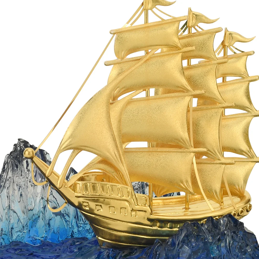 Парусная лодка корабль Золотая фольга парусная модель золотого искусства ручная