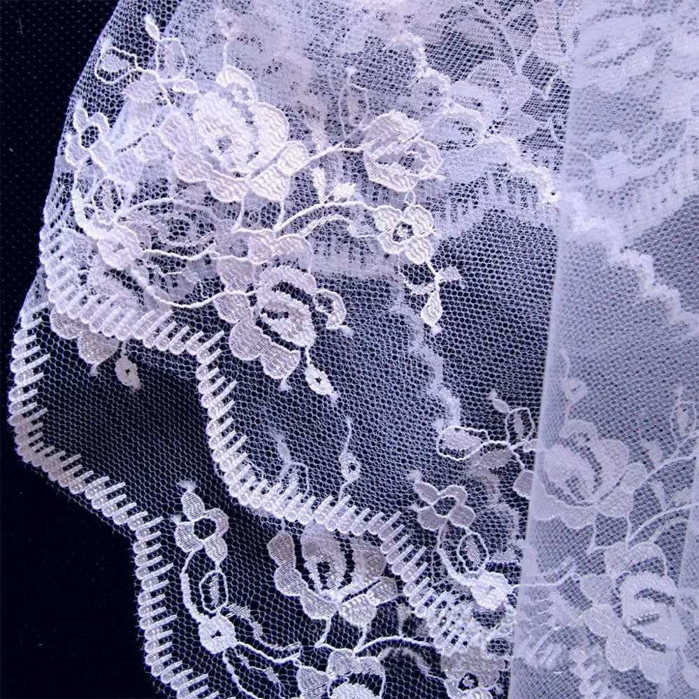 

2 Tier Wedding Veil Flower Faux Pearl Bowknot Floral Lace Trim Bridal Headdress