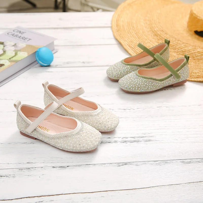 Весна 2020 г. детская обувь принцессы на плоской подошве с жемчугом Брендовая для