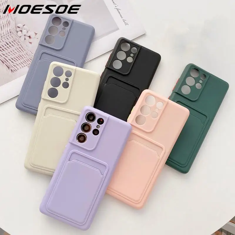 

For Samsung A52 Card Slot Silicone Lens Protector Case Samsung A72 A32 5G A12 A42 S21 Ultra S20 FE Note 20 Shockproof Case Cover