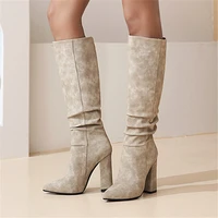 winter knee high boots women pleated spike heels long boots pointed toe super high heel shoes ladies fall red size 34 43