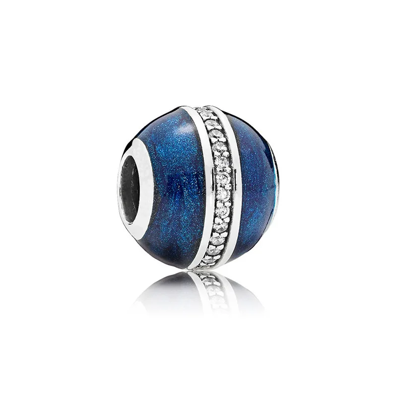 

925 Sterling Silver Charms Bead Blue Round Beads Charm Clear CZ Fit Pandora Women Bracelets Necklaces DIY Jewelry