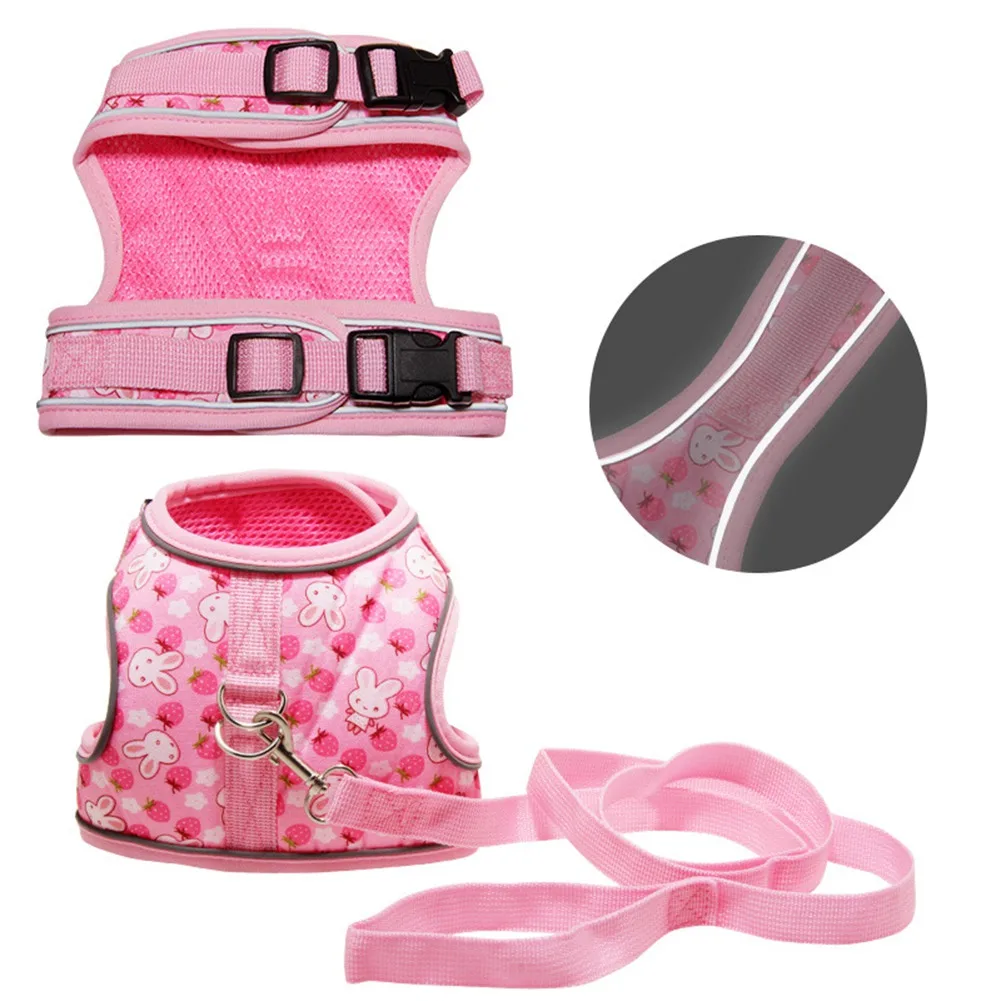

Pet Harness And Leash Kit with Reflective Stripes Escape Proof Breathable Cat Dog Walking Leads Adjustable Cat Puppy Vest Pink