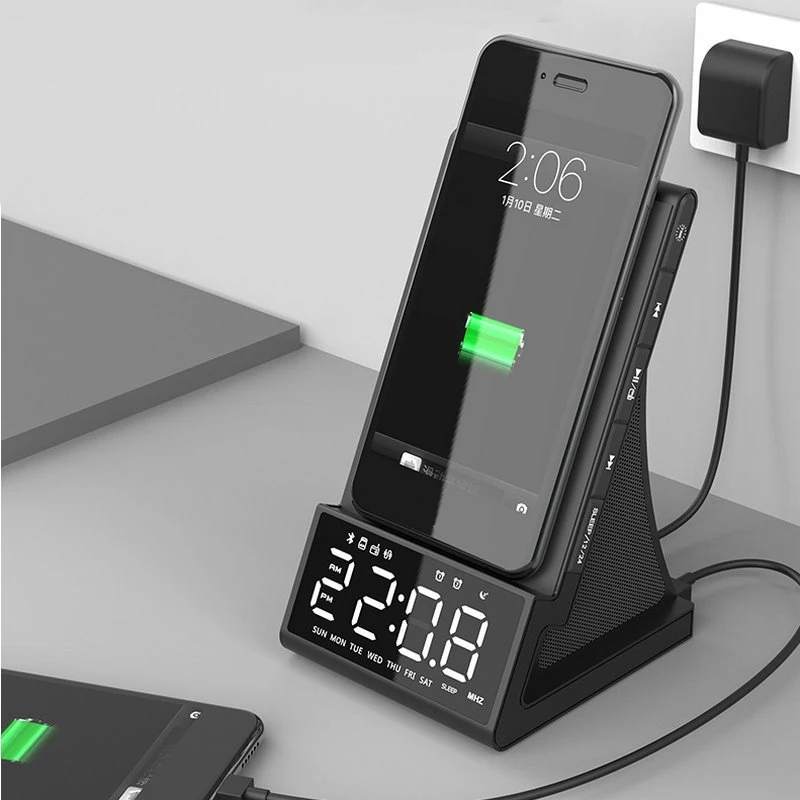 Беспроводное зарядное устройство умный будильник Bluetooth динамик светодиодный