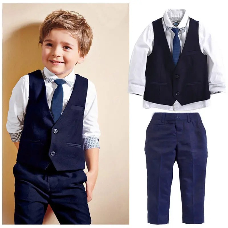 

Pudcoco Gentleman Kids Toddler Infant Baby Boys Formal Suit Tops Shirt Waistcoat Tie Pants 4PCS Set Clothes