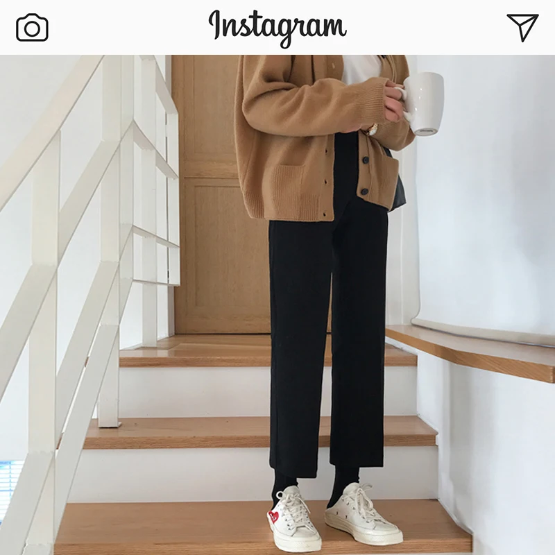 Осенний спортивный костюм брюки прямые черные укороченные для женщин девять