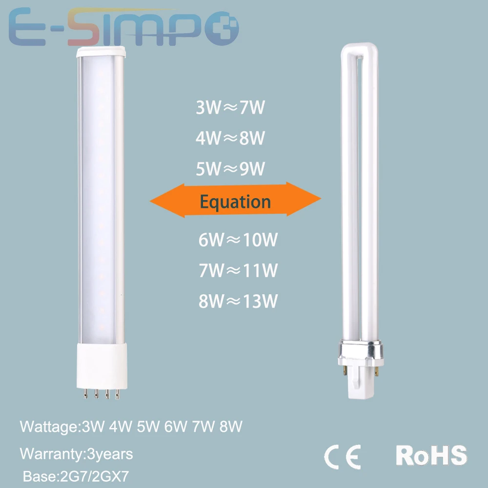 1X 2g7 2gx7 led lamp PLS light desk hotel office Lamp Replacement CFL pl light 5W 6W 7W SMD 2835 Light warm white/cold white