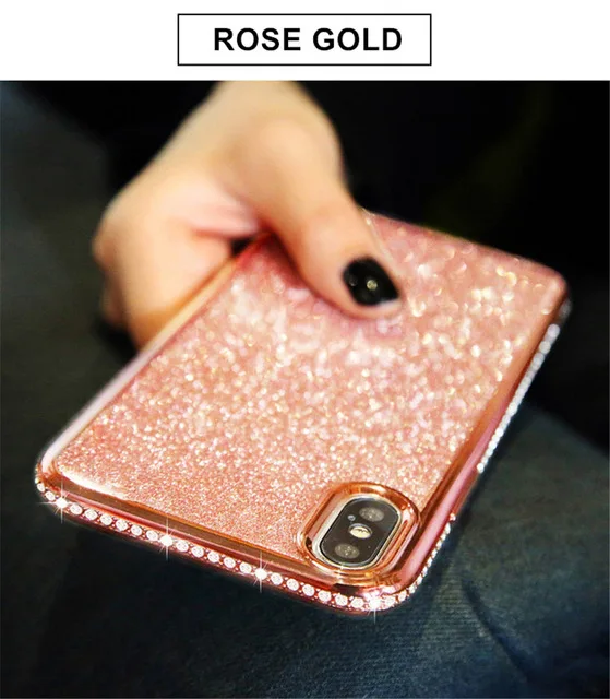 Rose Gold Case NFH Bling Rhinestone Бампер протектор чехол для iPhone 6 6S 7 8 Plus Модный Блестящий силиконовый задняя крышка Celular X на Xs XR XS Max - Цвет: Rose Gold Case