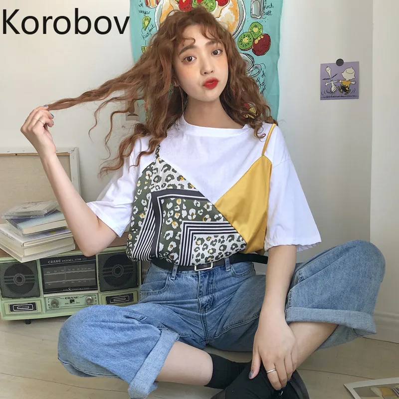 Korobov 2020 новые женские футболки с круглым вырезом винтажная уличная популярная