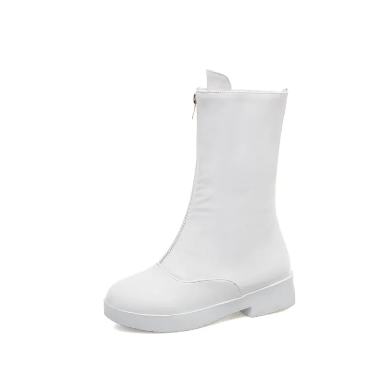 Женские сапоги до середины икры YMECHIC черные белые на молнии спереди высокие