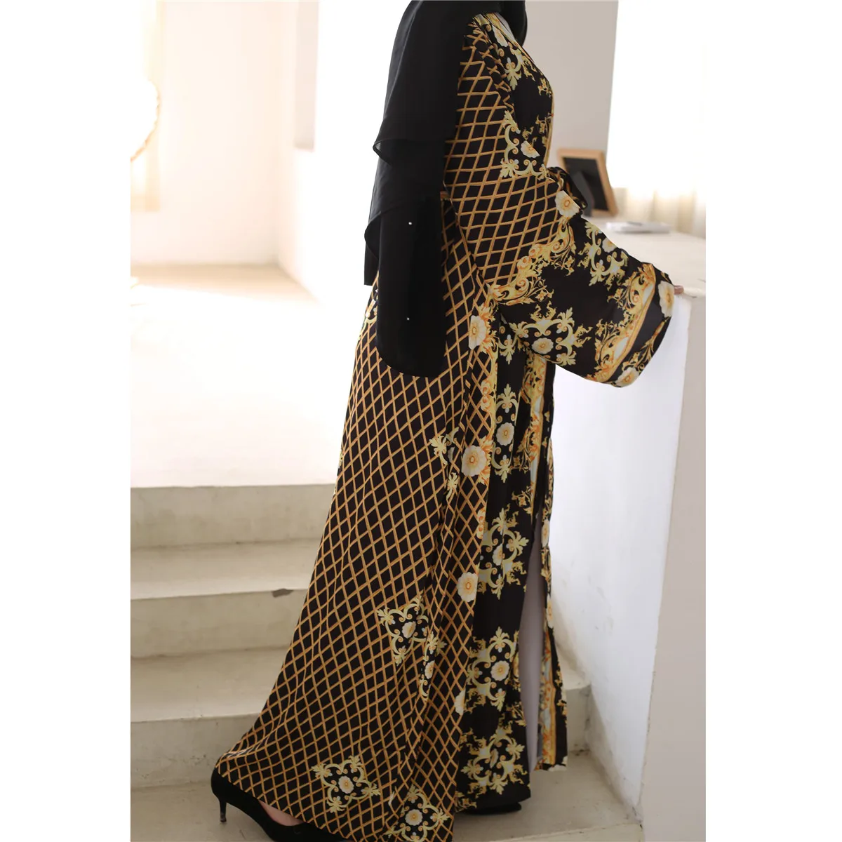 Летний кардиган с принтом для женщин Мусульманский Исламский шифон открытый