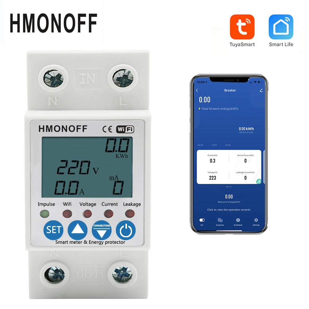 HMONOFF 63a TUYA APP умная цепь утечки заземления Защита от перенапряжения реле