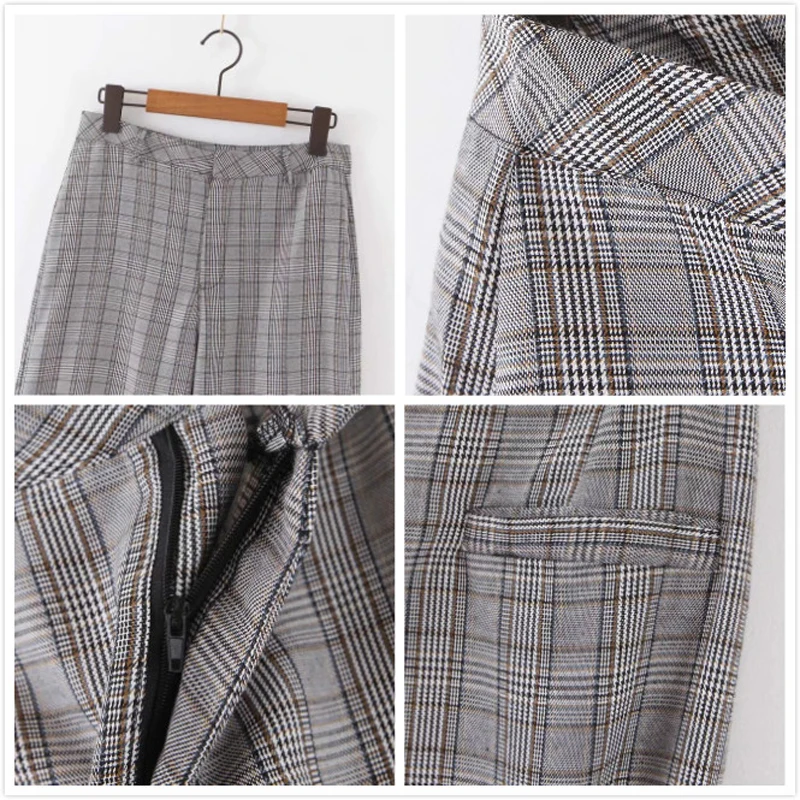 Женский винтажный клетчатый комплект из двух предметов длинный пиджак и брюки на