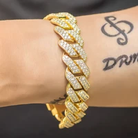 19mm two rows prong cuban link bracelet full iced out dad jewelry