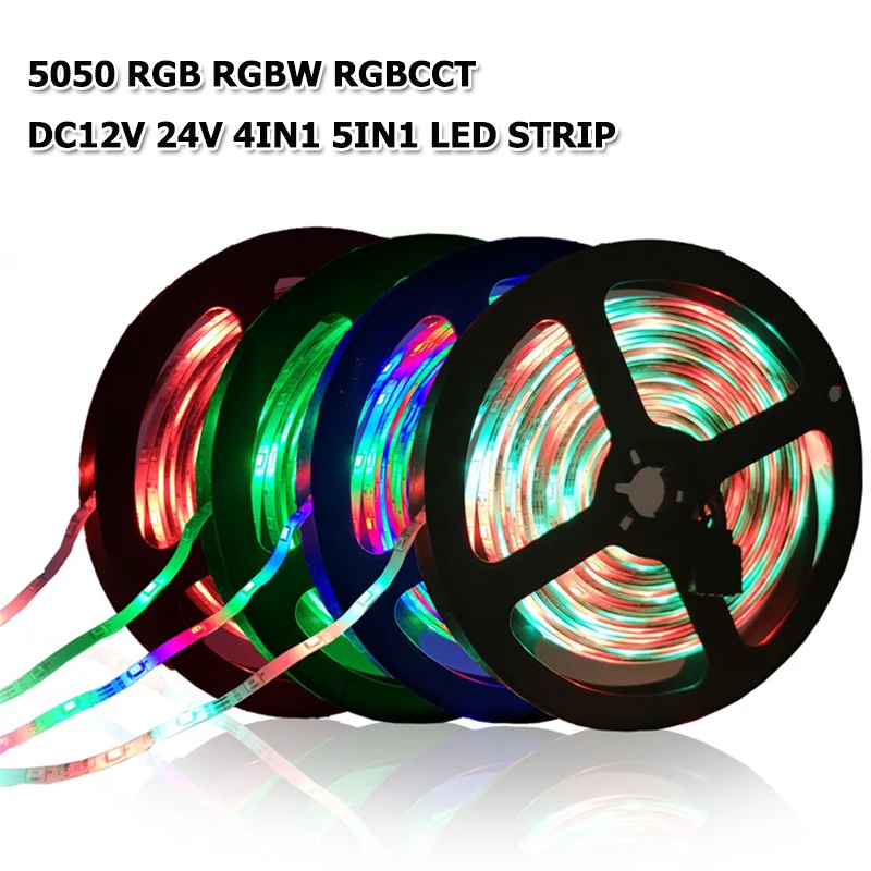 Светодиодная лента SMD5050, гибкая лампа 4 в 1, 12 В, 24 В, RGB RGBW, RGBCCT, 5 в 1, 60 светодиодов/м, для украшения дома