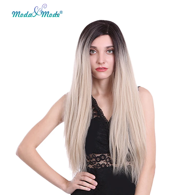 Прямые бразильские волосы Moda & Mode Yaki синтетические кружевные передние парики 28