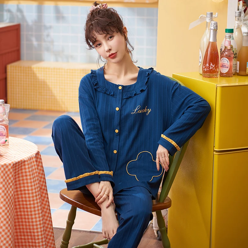 

Пижама женская хлопковая с длинным рукавом, 2 предмета