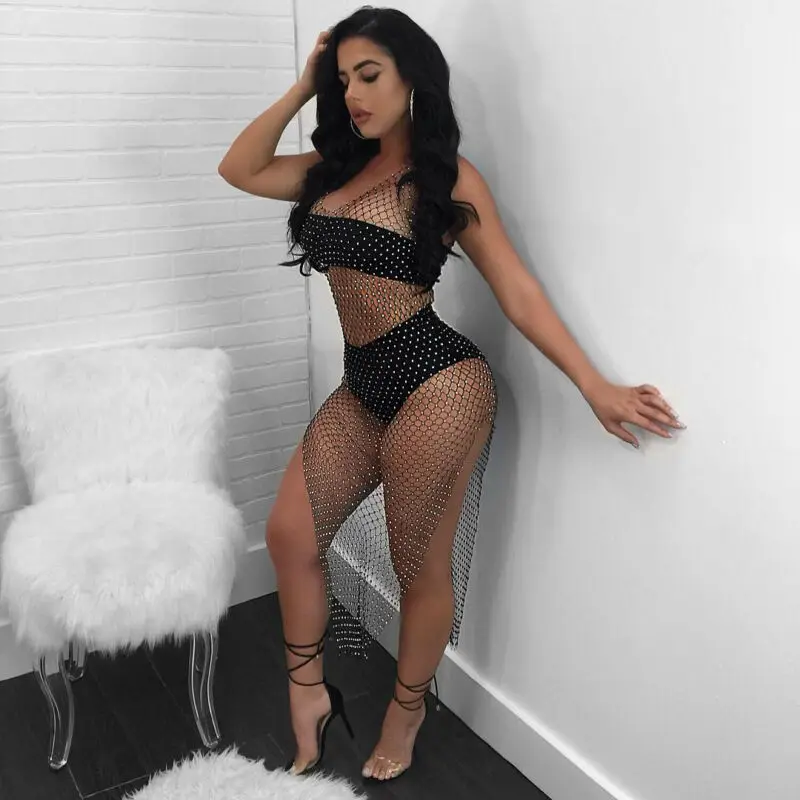 

Sexy Women Summer Lace Fishnet Bikini Cover Up Swimwear Bathing Suit Beach Dress