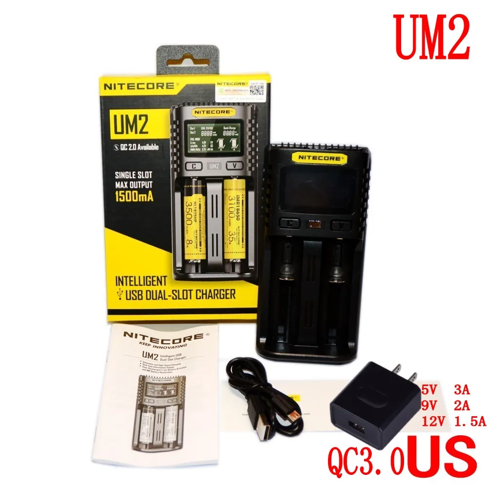 UM2 US NITECORE UM2 UM4 автоматическое универсальное быстрое зарядное устройство интеллектуальное USB Двухслотовое зарядное устройство ЖК-дисплей литий-ионный IMR аккумулятор 18650 21700 - Цвет: UM2 US