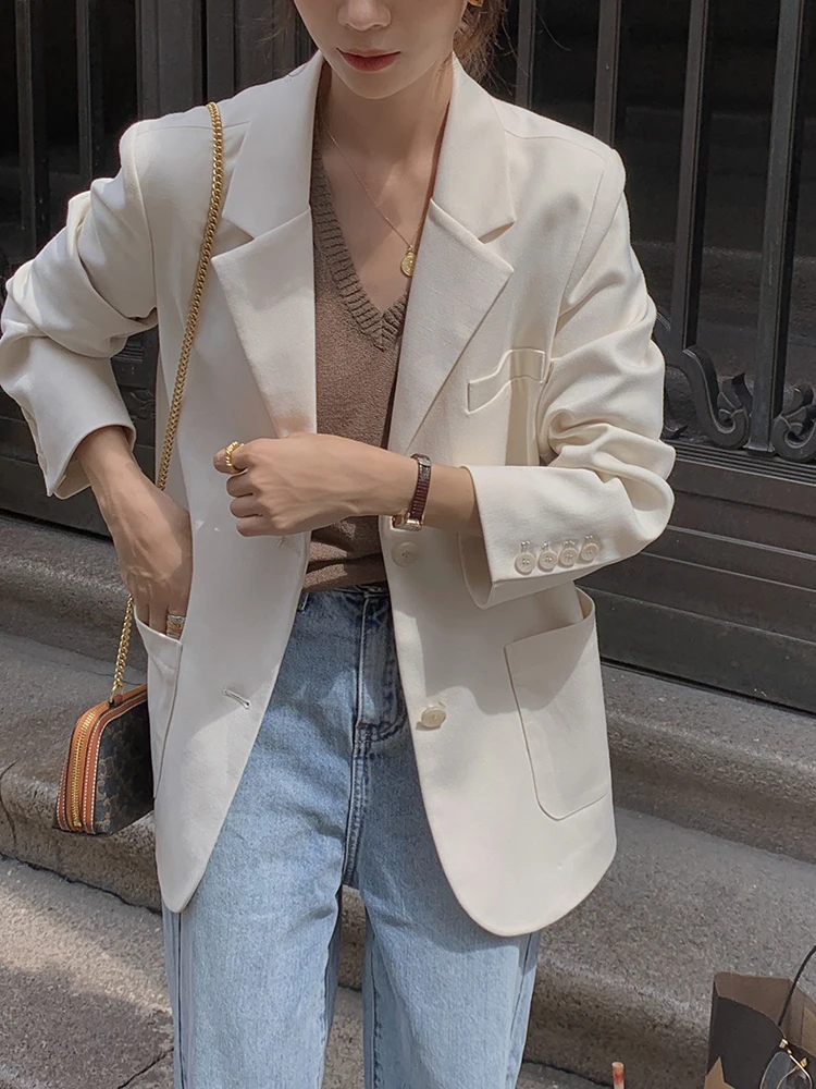 

Женский винтажный пиджак с английским воротником, Белый свободный пиджак в Корейском стиле, весна 2021