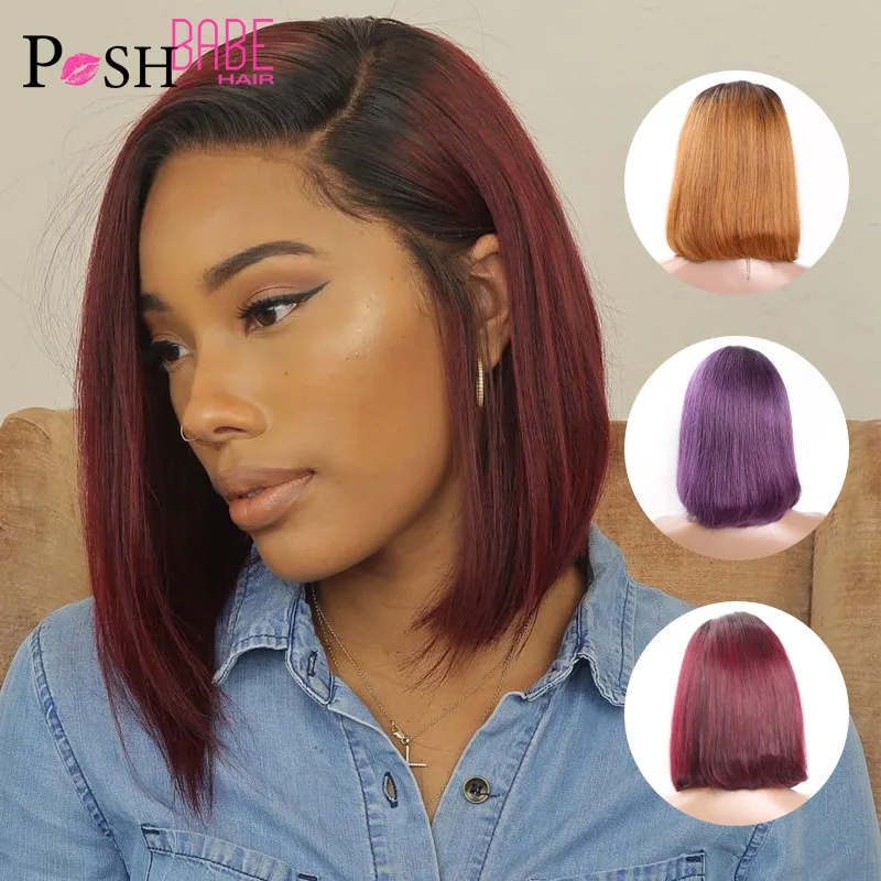 13x6 короткие 1B 99J/1B фиолетовый/1B 30 Ombre BOB парик кружева спереди человеческие волосы